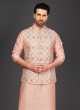 Silk Peach Color Nehru Jacket Suit